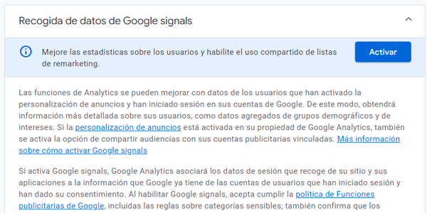 GA4 Google Signal desactivado