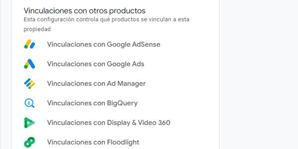 Vinculación entre GA4 y otros productos de Google desactivada