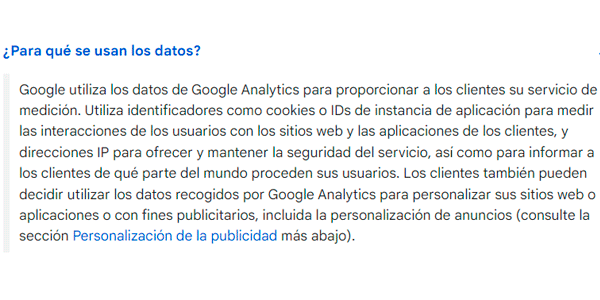 Uso de los datos de GA4 por parte de Google