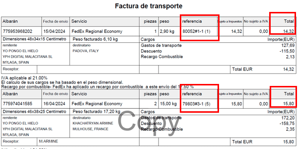 Factura de logística en PDF