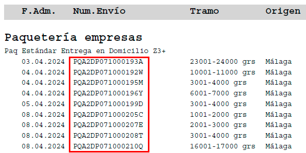 Factura de logística sin ID de pedido nuestro