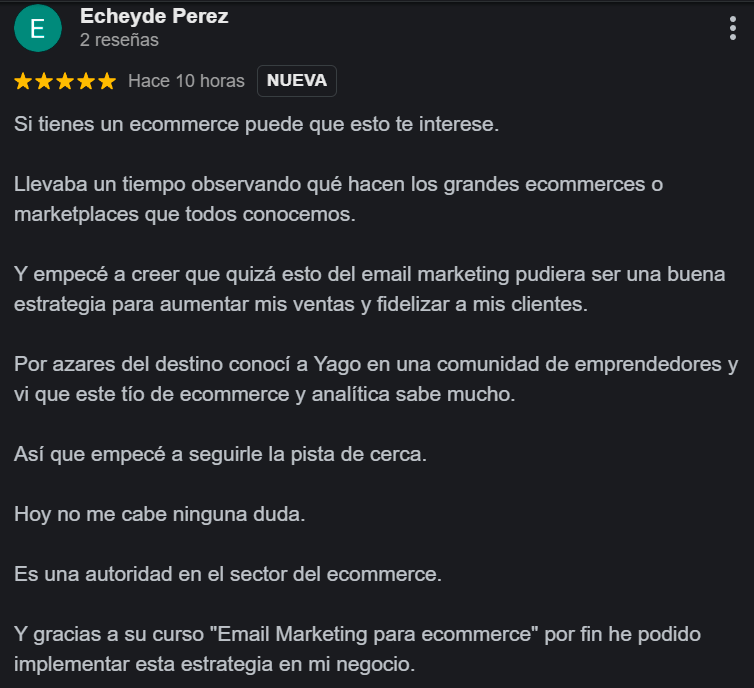 Curso email marketing para ecommerce - opinión 2