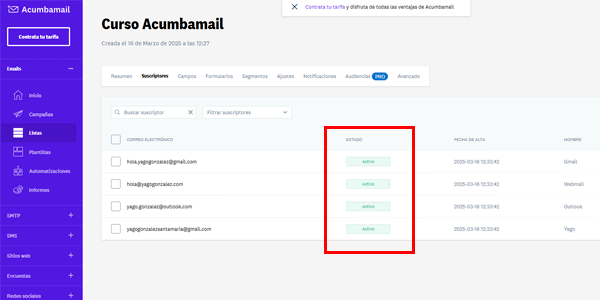 Lista subskrybentów została poprawnie zaimportowana do Acumbamail