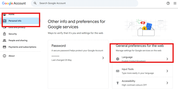 Change the language of your Google account