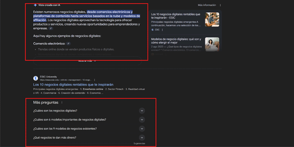 AI Overview snippets and organic results