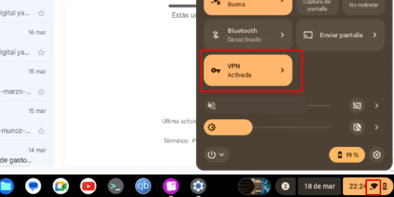 VPN ativada no Chromebook