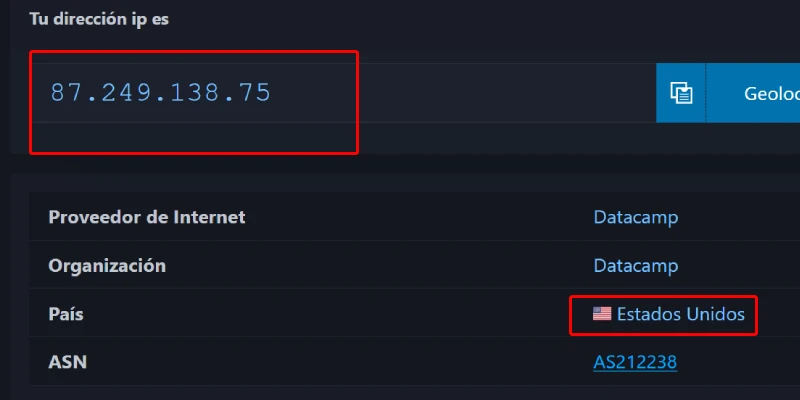 Verificar IP e país com a VPN ligada