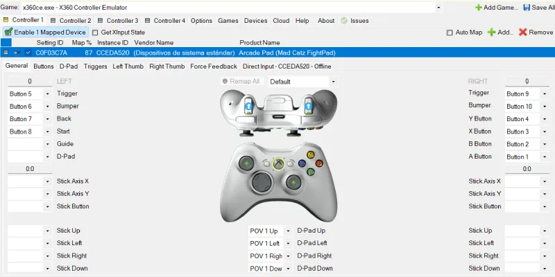 X360ce, Controller 1 tab