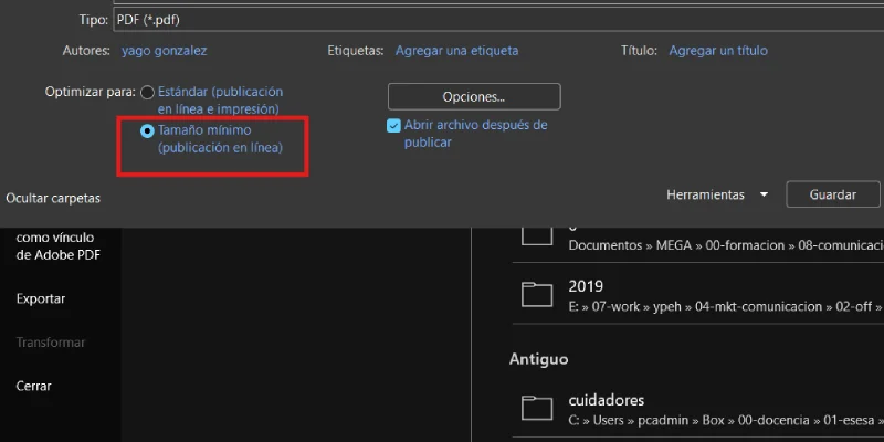 Salvare PDF ottimizzato per il web