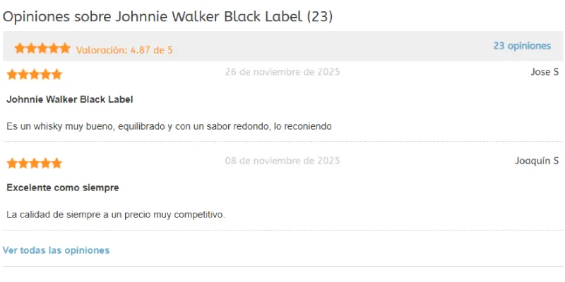 Feedback de cliente sobre cada producto
