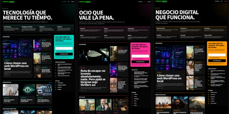 Distinto color principal en función de la categoría